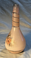 VINTAGE HAND PAINTED GLASS BOTTLE WINE BOTTLE PINK ROSES 10 INCHES