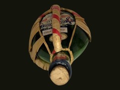 1964 Ancilli Chianti Sommelier Glass Wine Bottle Flat Back w/Rattan Handle Vtg