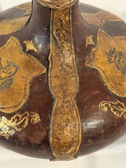 VTG Italian Leather Wrapped Decorative Wine Bottle w/ Wood Stopper RARE Italy