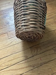 VINTAGE MARQUES De OLIVAR GREEN GLASS WICKER WINE BOTTLE w/HANDLES