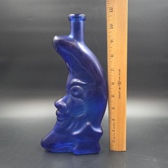 Vintage Cobalt Blue Moon Face Riesling Bottle Empty .5L Man In Moon Bottle