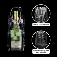 3 Pack Portable Ice Wine Bag, Collapsible Clear PVC Pouch Wine Cooler Bag, Wine