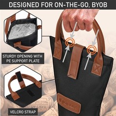 opux Wine Bag Single Bottle Carrier Tote, Insulated Travel 1 Bottle, Black