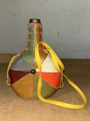 Vintage 1970&rsquo;s French VIRESA Glass Wine Bottle with Faux Leather Vinyl Covering