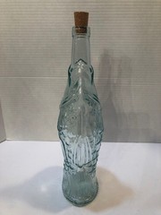 Vintage Wine Olive Oil Fish Shaped Bottle Bluish Green Clear Glass 13.5&Prime;x4&Prime;x3&Prime;