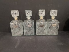 4 Old MCM 1960s Square Clear Glass Diamond Point Bottle Whiskey Gin Scotch Vodka