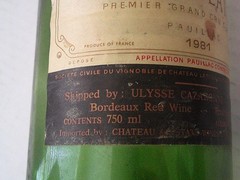 Vtg 1981 Grand Vin De Chateau Latour Empty WINE BOTTLE France
