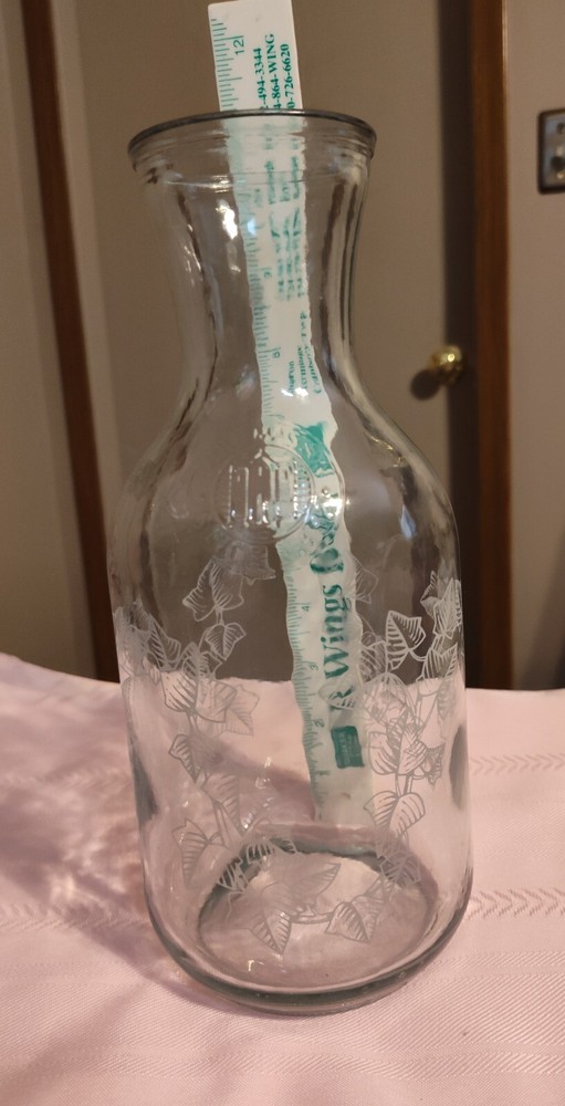 Vintage Paul Masson Since 1852 ~ 36 oz Glass Carafe Decanter Grape Leaf Design