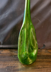RARE VTG 1960s GREEN STRETCH MELTED 1/2 Gallon GLASS WINE BOTTLES VASES 18&Prime;