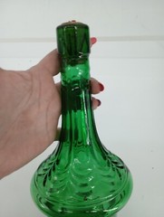 Vtg Italian Cevin Cut Green Glass Italian Wine Bottle Beautiful With Cork