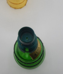 Vintage Rare Chianti Wine Bottle Decanter Lantern Oil Lamp Green Amber Glass 15&Prime;