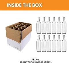 750ml Clear Wine Bottles Pack of 12 W5 Bordeaux Liquor Bottles 750 ml Empty