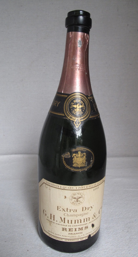 Vintage MUMM & Co Reims Champagne Empty Bottle c. 1950&rsquo;s 1 quart 15&Prime; tall