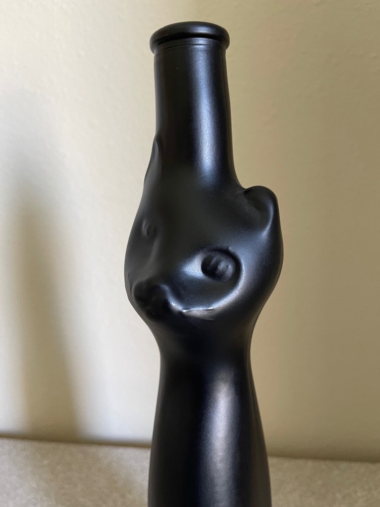 Happy Black Cat Mosel Riesling 13&Prime; EMPTY Bottle Vase Satin Matte Halloween