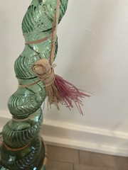 Vtg Italian Chianti Spiral Glass Bottle Raffia Stopper Labels 19.5” GUC
