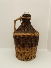 Two Tone Wicker Wrapped Clear Glass Bottle 15&Prime;