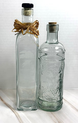 Wine Bottles Set (2) Green Wine Bottle Decanter with Cork Lids