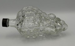 Vintage Clear Glass Grape Cluster Figural Bottle Decanter with Black Screw Cap