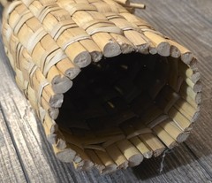 Vintage Wine Bottle Cover Wicker 18” Tiki Statue Playing Instrument
