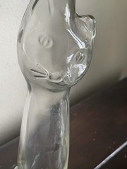 13” Happy Cat Mosell? Clear Wine Bottle Flower Vase Clear EUC No Label