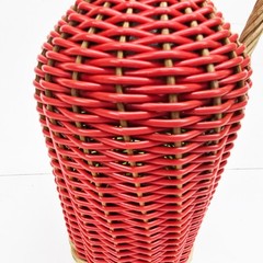 Vintage Scoubidou? Red Wine Bottle Plastic Woven Wicker