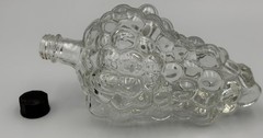 Vintage Clear Glass Grape Cluster Figural Bottle Decanter with Black Screw Cap