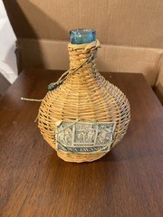 V. Levante Vintage Spanish Wicker-Covered Green Glass Demijohn Bottle