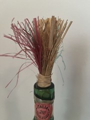 Vtg Italian Chianti Spiral Glass Bottle Raffia Stopper Labels 19.5” GUC