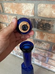 Cobalt Blue Triangle Vintage 17 » tall wine or water bottle w/glass cork stopper