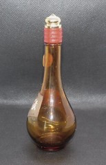 Vintage Small Amber Glass Bottle House of Kashu Japanese Plum Wine w/ Label, Lid