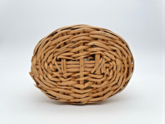 Vintage Rattan Wicker Wrapped Liquor Wine Bottle w/ Handle and Stopper 10&Prime; Empty