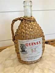 Vintage 1967 Wicker Wrapped Portugal QUINTA Lisbon Wine Bottle Empty