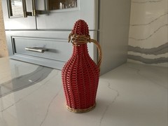 Vintage 7.5” Red & beige Demijohn Wine Bottle Wicker