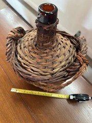 Vintage VILELLA Spain Amber Glass Wicker Wrapped Demijohn Wine Jug Rustic Decor
