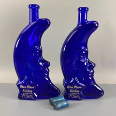 Cobalt Blue Man in the Moon Face Wine Bottle Bridgeview Winery Oregon Riesling