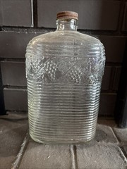 Vintage Glass Grapevine Embossed Wine Bottle Jar 1/2 Half Gallon Screw Lid GUC