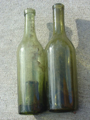 Antique Vtg Olive Green Glass French Wine Bottle Lot Deep Well Hand Applied Top