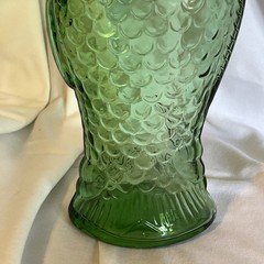 1960-70s Vintage Green Glass Italian Fish Shaped Wine Bottle Decanter w/Cork 13&Prime;