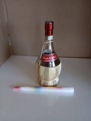 Wine Bottle Woven Rattan Raffia Drip Candles, 1 candle, Hippie, 1970&rsquo;s Vintage