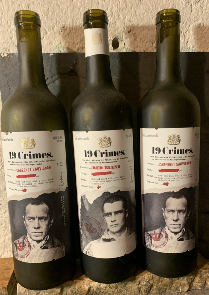19 Crimes EMPTY Wine Bottles Lot Of 3 Frosted Great For Crafts