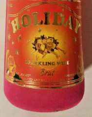 Festive Holiday Sparkling Wine Empty Bottle: Fuzzy Textured Hot Pink Color