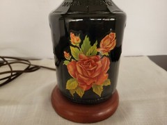 Wine Bottle Lamp Vintage Mogen David w/Star and Rose Decal Dark Bottle Wood Base