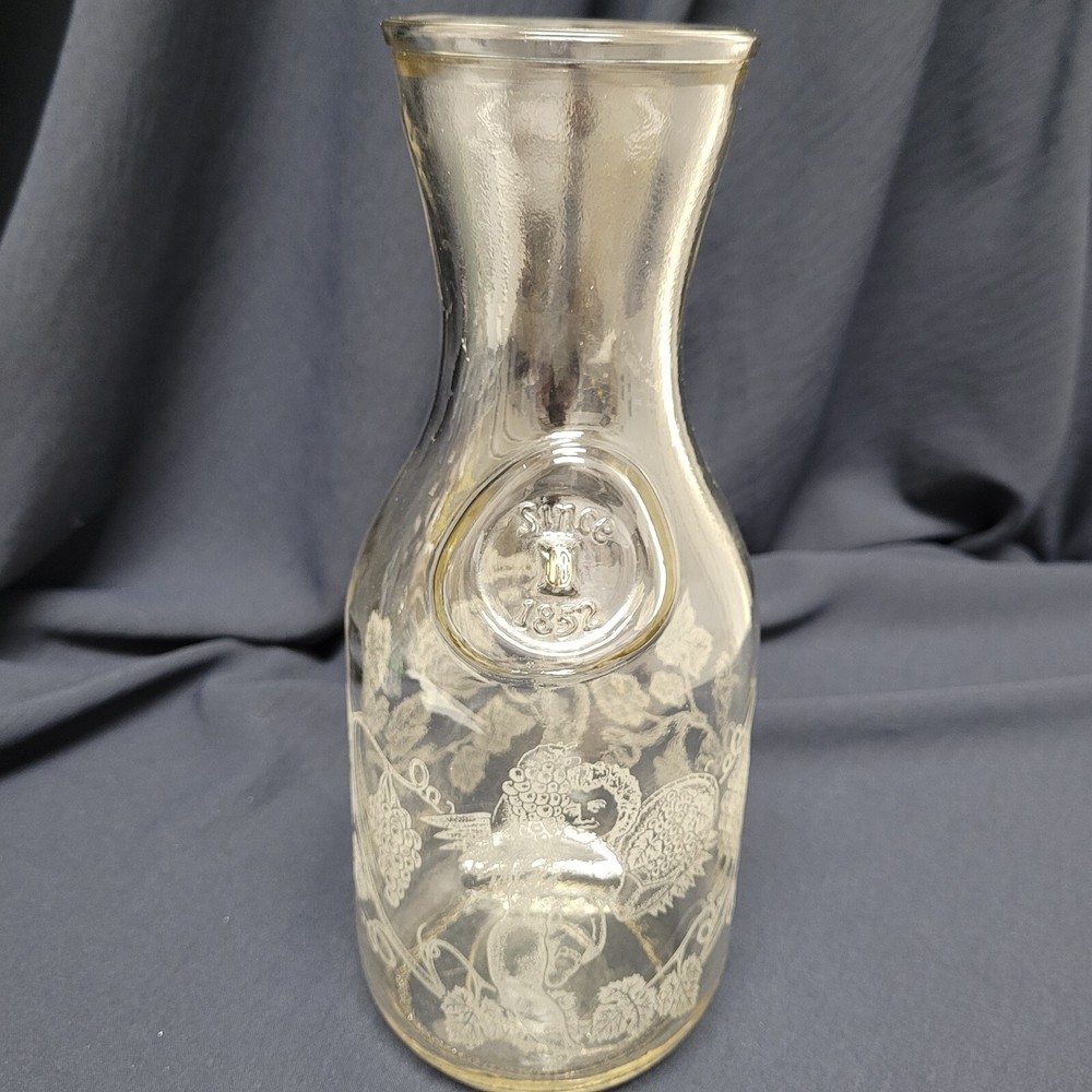 Vintage Paul Masson Wine Carafe 1988 Norman Kosarin Etched Cherub Vines Grapes