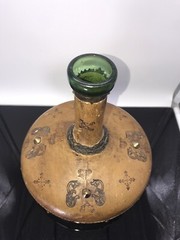 Vintage Leather Wrapped Wine Bottle Made In Italy 9” Tall 8.5” Wide No Top