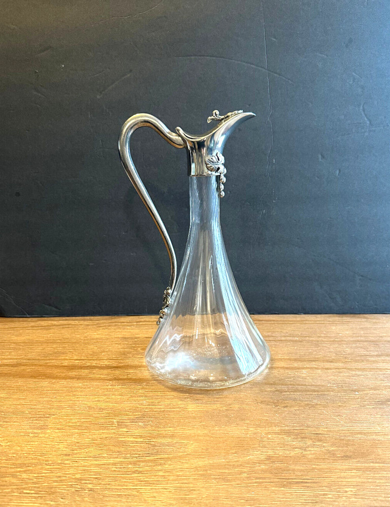 Handblown Glass & Pewter Carafe Decanter by Jean Goardere Wine Made in France