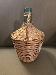 Antique Wicker Wrapped Half Gal. Green Wine Demijohn Glass Jug