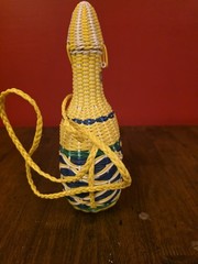 Vintage Viresa Green Glass Bottle Plastic Wicker Hand Woven Made In Spain