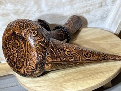VTG Spanish Wine Decanter Tooled Leather Glass W/ Chain & Cork 10×9 MCM 1970s