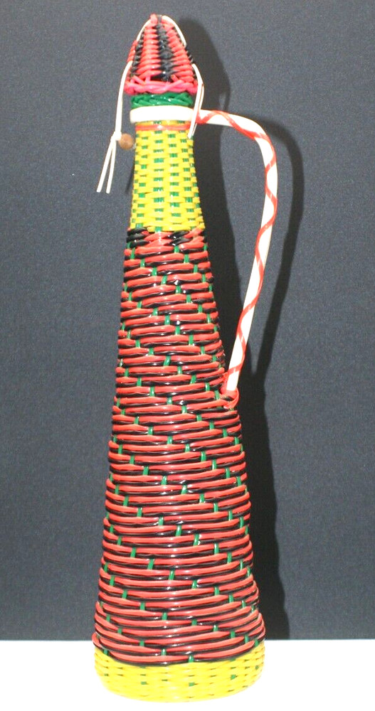 MCM Viresa Plastic Scoubidou Woven Wicker Demijohn Wine Bottle with Handle