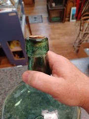Antique Green 12&Prime; Wine Jug Viresa Glass Bottle Carbon Demijohn Terrarium Decor